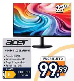 Unieuro acer MONITOR LCD SB273GOBI offerta