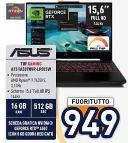 Unieuro ASUS TUF GAMING A15 FA507NVR-LP005W offerta