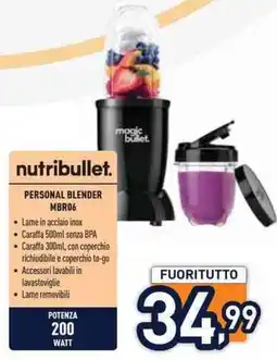 Unieuro nutribullet. PERSONAL BLENDER MBR06 offerta