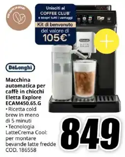 MediaWorld DeLonghi Macchina automatica per caffè in chicchi Eletta Explore ECAM450.65.G offerta