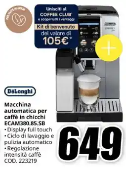 MediaWorld DeLonghi Macchina automatica per caffè in chicchi ECAM380.85.SB offerta