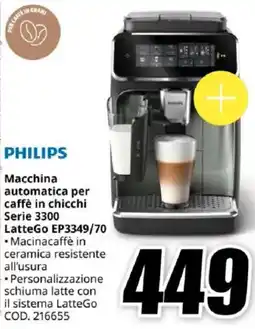 MediaWorld PHILIPS Macchina automatica per caffè in chicchi Serie 3300 LatteGo EP3349/70 offerta