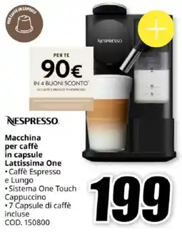MediaWorld NESPRESSO Macchina per caffè in capsule Lattissima One offerta
