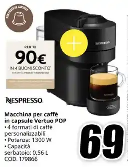 MediaWorld NESPRESSO Macchina per caffè in capsule Vertuo POP offerta