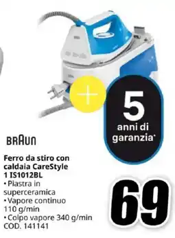 MediaWorld BRAUN Ferro da stiro con caldaia CareStyle 1 IS1012BL offerta
