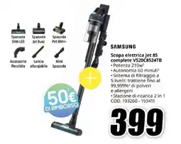 MediaWorld SAMSUNG Scopa elettrica Jet 85 complete VS20C8524TB offerta