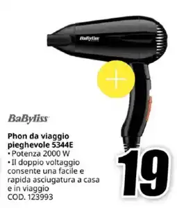 MediaWorld BaByliss Phon da viaggio pieghevole 5344E offerta