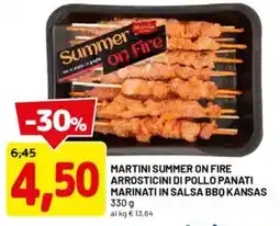DPiù Martini summer on fire arrosticini di pollo panati marinati in salsa bbq kansas offerta