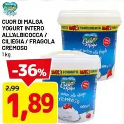 DPiù Cuor di malga yogurt intero all'albicocca / ciliegia / fragola cremoso offerta