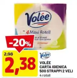 DPiù Volée carta igienica 500 strappi 2 veli 4 rotoli offerta