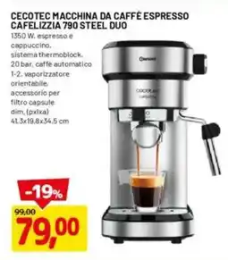 DPiù Cecotec macchina da caffè espresso cafelizzia 790 steel duo offerta