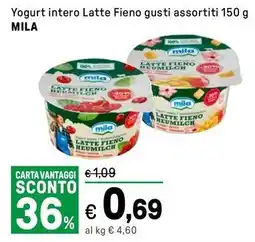Iper La Grande Yogurt intero Latte Fieno gusti assortiti MILA offerta
