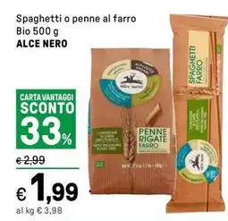 Iper La Grande Spaghetti o penne al farro Bio ALCE NERO offerta