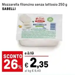 Iper La Grande Mozzarella filoncino senza lattosio SABELLI offerta
