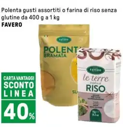 Iper La Grande Polenta gusti assortiti o farina di riso senza glutine FAVERO offerta