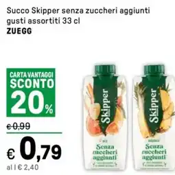 Iper La Grande Succo Skipper senza zuccheri aggiunti gusti assortiti ZUEGG offerta
