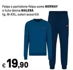 Iper La Grande Felpa o pantalone felpa uomo NORWAY o tuta donna MALENA tg. M-XXL offerta