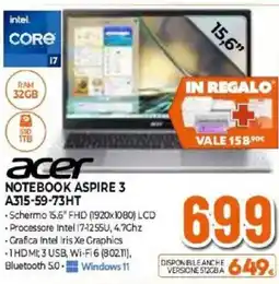 Expert acer NOTEBOOK ASPIRE 3 A315-59-73HT offerta
