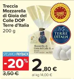 Carrefour Market Treccia Mozzarella di Gioia del Colle DOP Terre d'Italia offerta