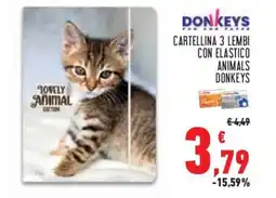Conad Superstore Donkeys cartellina 3 lembi con elastico animals DONKEYS offerta