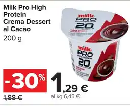 Carrefour MILK PRO HIGH Crema Dessert al Cacao offerta