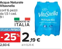Carrefour Acqua Naturale VITASNELLA offerta