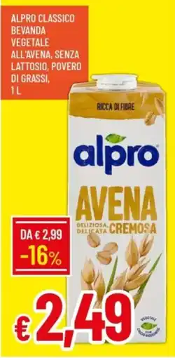 IperFamila Alpro classico bevanda vegetale all'avena, senza lattosio, povero di grassi offerta
