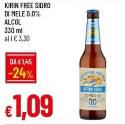 IperFamila Kirin free sidro di mele 0.0% alcol offerta