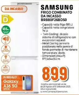 Expert SAMSUNG FRIGO COMBINATO DA INCASSO BRB80F26BDSO offerta
