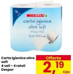 Despar Carta igienica ultra soft 4 veli – 4 rotoli Despar offerta