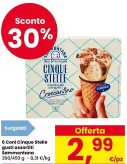 Eurospar 6 Coni Cinque Stelle gusti assortiti Sammontana offerta