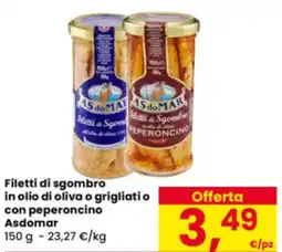 Eurospar Filetti di sgombro in olio di oliva o grigliati o con peperoncino Asdomar offerta