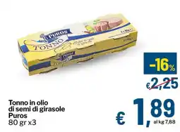 Qui Discount Tonno in olio di semi di girasole Puros offerta