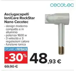 Carrefour Asciugacapelli IoniCare RockStar Nano Cecotec offerta