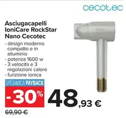 Carrefour Asciugacapelli loniCare RockStar Nano Cecotec offerta