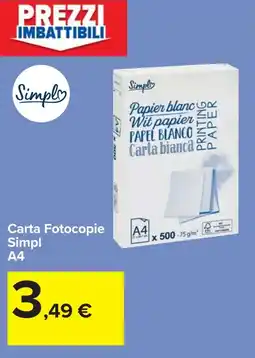 Carrefour Carta Fotocopie Simpl A4 offerta
