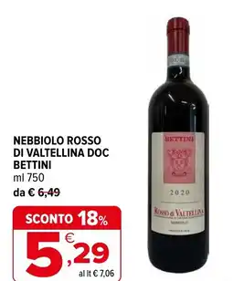 Iperal Nebbiolo rosso di valtellina doc BETTINI offerta