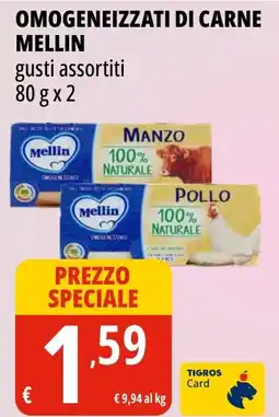 Tigros Omogeneizzati di carne MELLIN gusti assortiti offerta