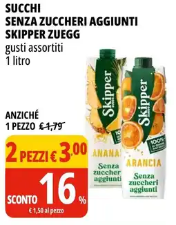 Tigros Succhi senza zuccheri aggiunti SKIPPER ZUEGG offerta