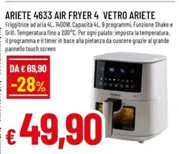 Famila ARIETE 4633 AIR FRYER 4 VETRO ARIETE offerta