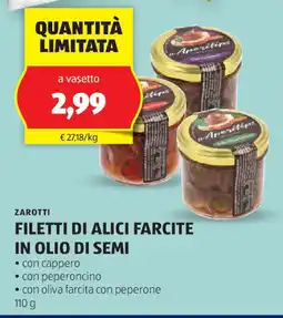 ALDI Zarotti filetti di alici farcite in olio di semi offerta