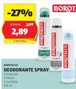 ALDI BOROTALCO Deodorante spray offerta