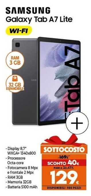 Expert Galaxy tab a7 lite sm-t220n 32 gb 22,1 cm (8.7") 3 gb wi-fi 5 (802.11ac) grigio offerta