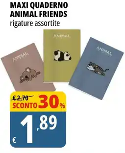 Tigros Maxi quaderno ANIMAL FRIENDS offerta