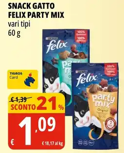 Tigros Snack gatto felix party mix offerta