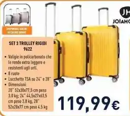 Unieuro JOIAHOME set 3 trolley rigidi 9622 offerta