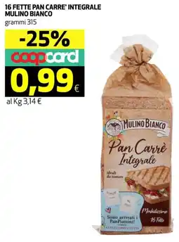 Ipercoop 16 fette pan carre' integrale MULINO BIANCO offerta