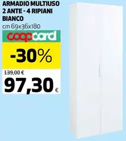 Ipercoop ARMADIO MULTIUSO 2 ANTE-4 RIPIANI BIANCO offerta