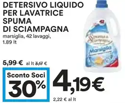 Coop Detersivo liquido per lavatrice SPUMA DI SCIAMPAGNA offerta