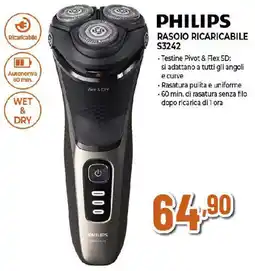 Ipercoop PHILIPS RASOIO RICARICABILE S3242 offerta